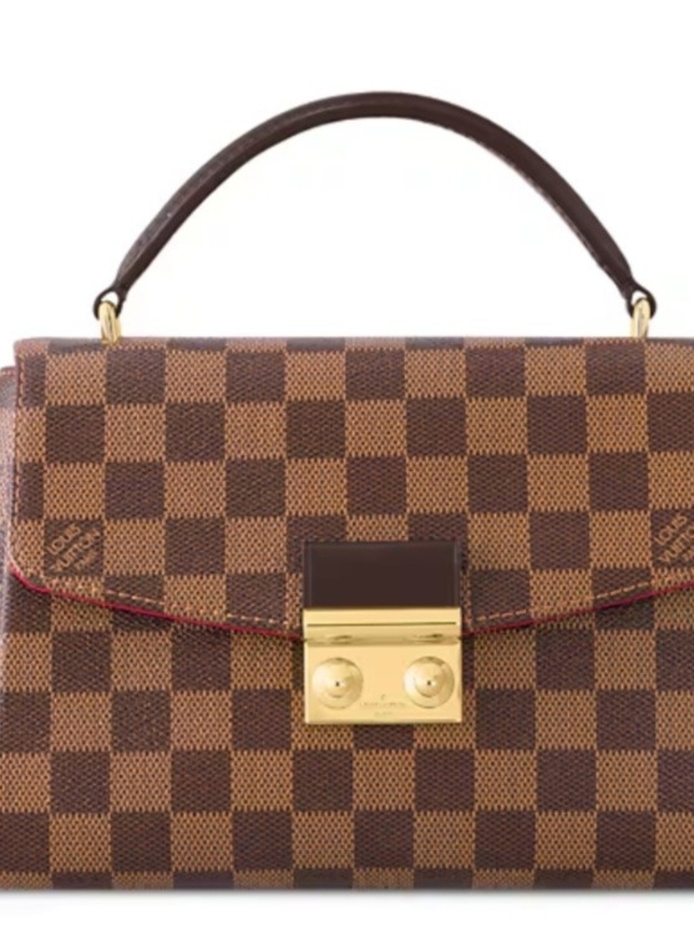 Brown Checkered Top-Handle Women's Bag with Gold Hardware